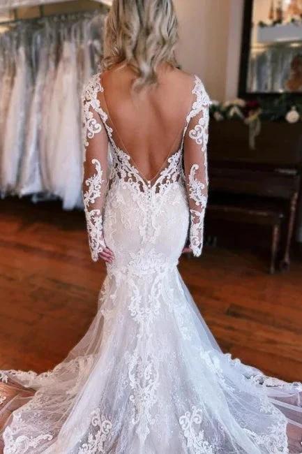 Long Sleeves Mermaid Wedding Dress with Overskirt (ZD15709)