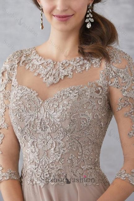 Long Sleeves Mother Of the Bride Dress A Line Chiffon Wedding Guest Dress