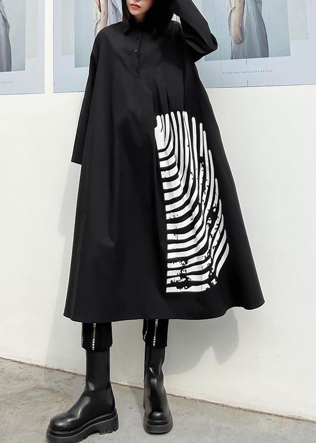 Loose Lapel Patchwork Spring Tunic Dress Runway Black Loose Dresses