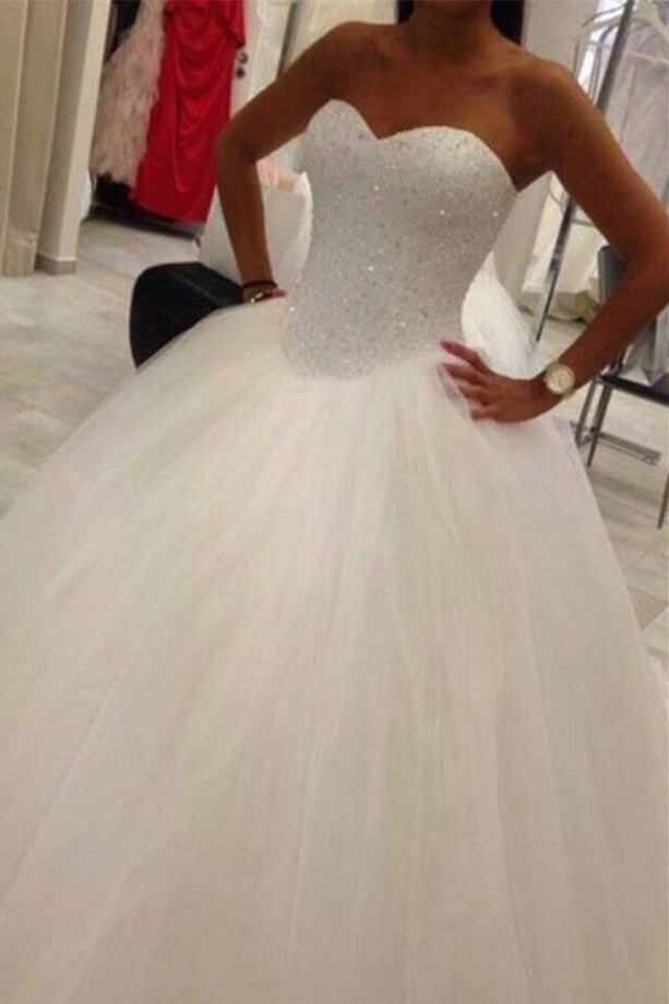 Lovely Sweetheart Tulle Wedding Ball Gowns Beads Princess Bridal Dresses with Petticoat