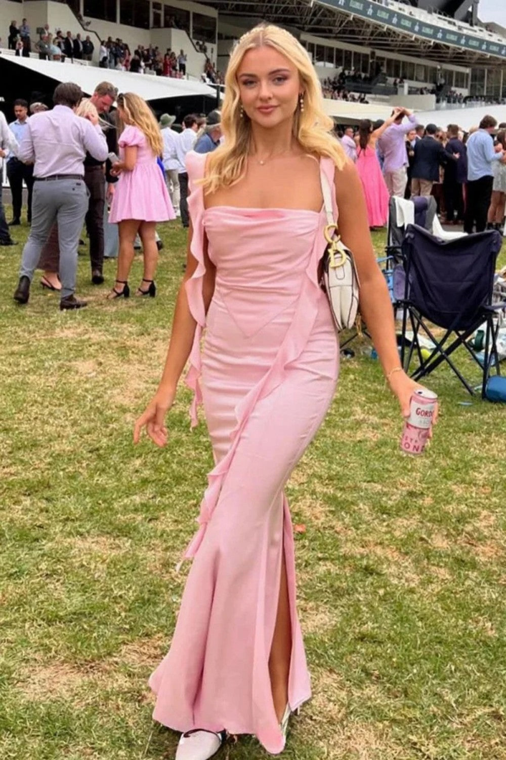 Lovely Mermaid Sweetheart Pink Long Prom Dress with Backless Ruffles