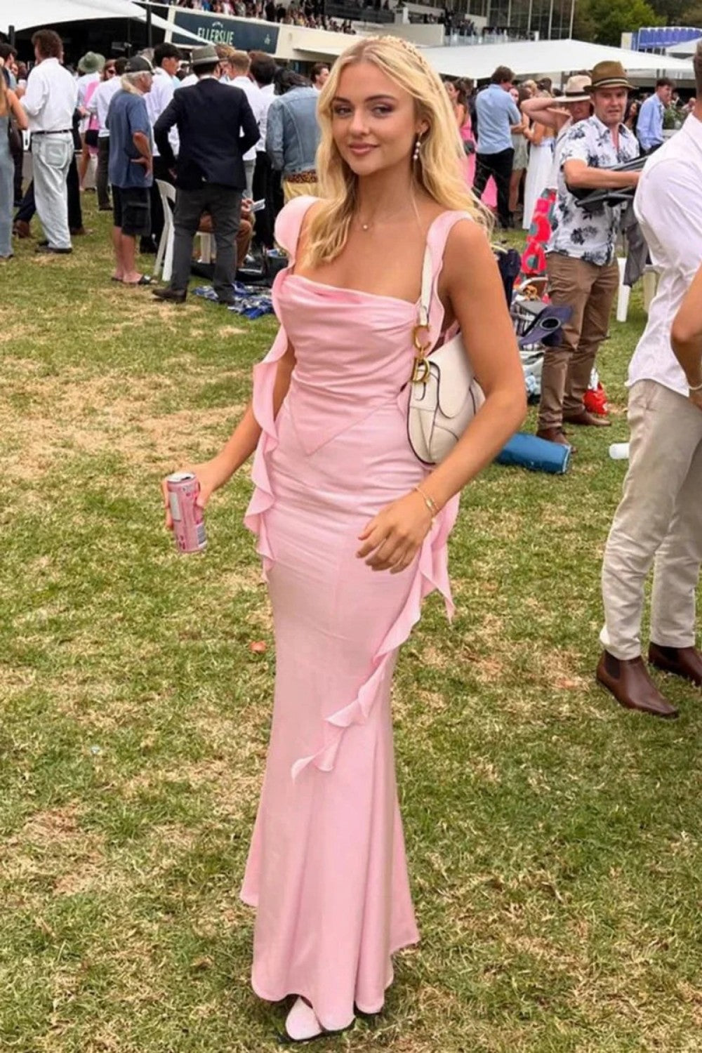 Lovely Mermaid Sweetheart Pink Long Prom Dress with Backless Ruffles