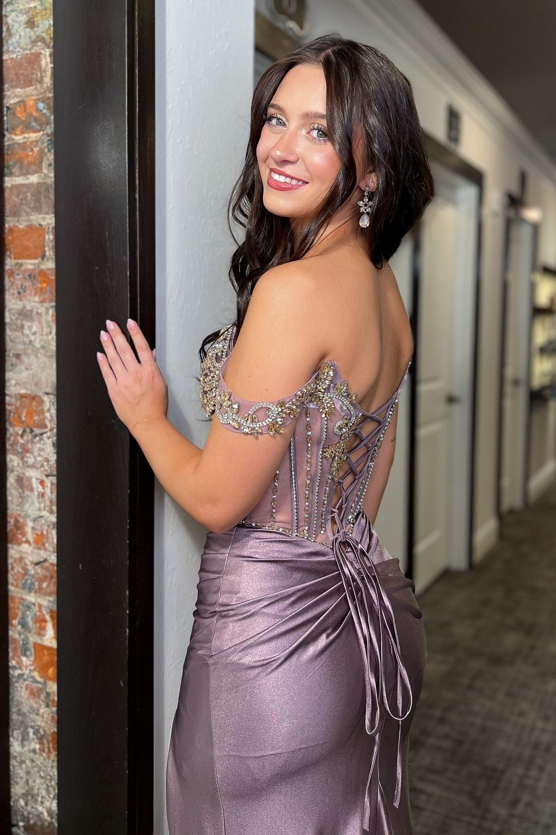 Stunning Mermaid Off the Shoulder Dark Grey Corset Prom Dress with Beading