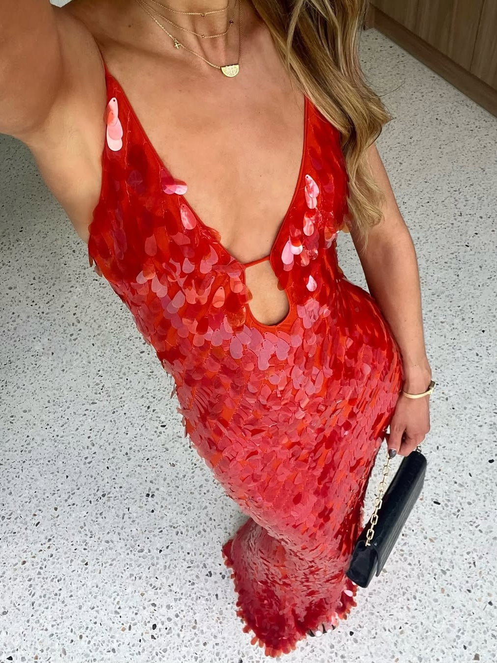 Luxurious Mermaid Spaghetti Straps Red Sequins Long Prom Dress