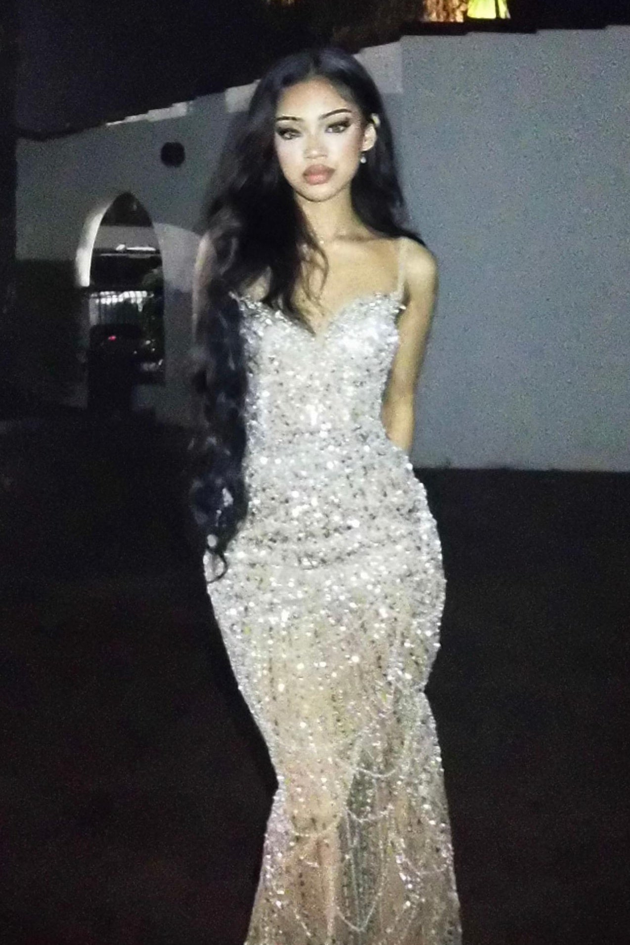 Luxurious Mermaid Spaghetti Straps Silver Sequins Long Prom Dress with Beading