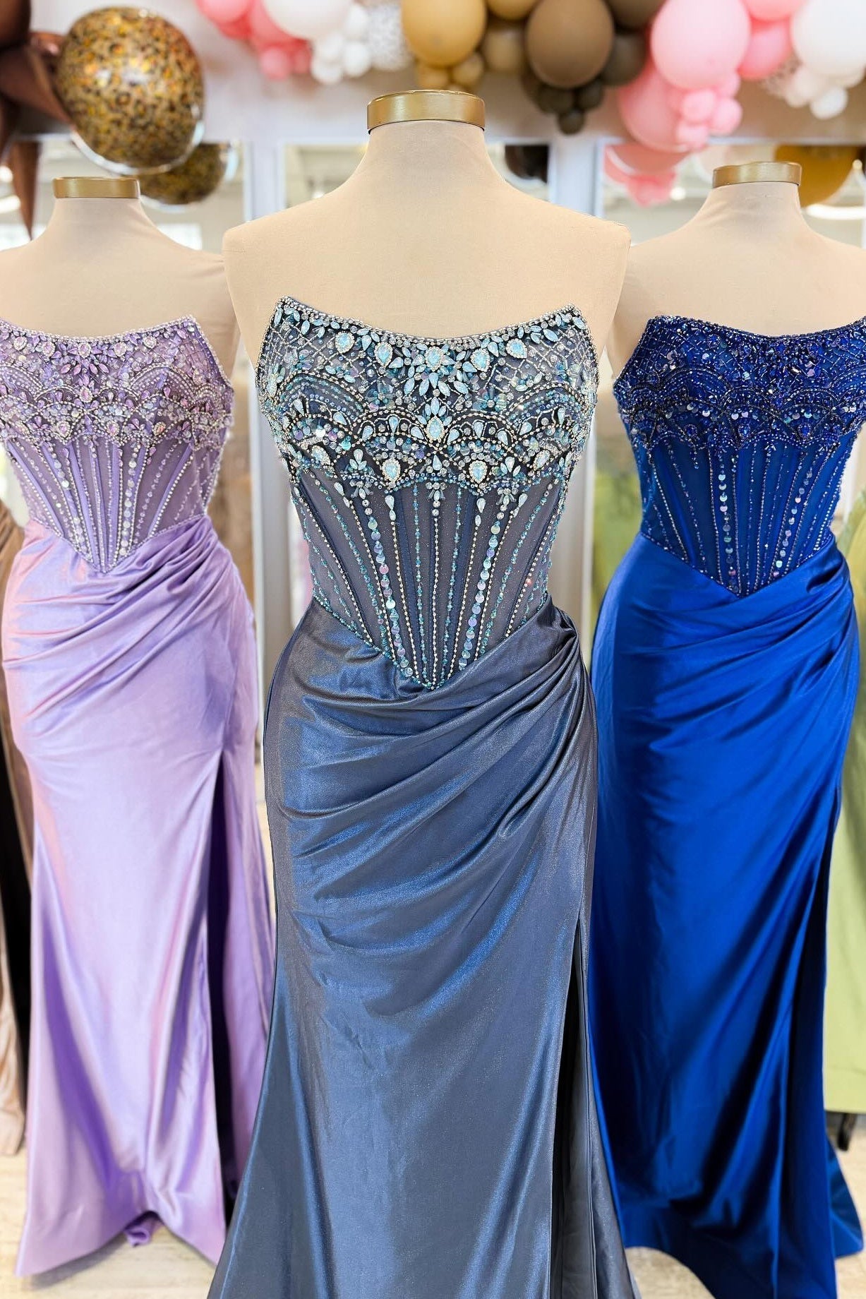 Luxurious Mermaid Strapless Dark Blue Corset Prom Dress with Beading - View 2 | FashionDia