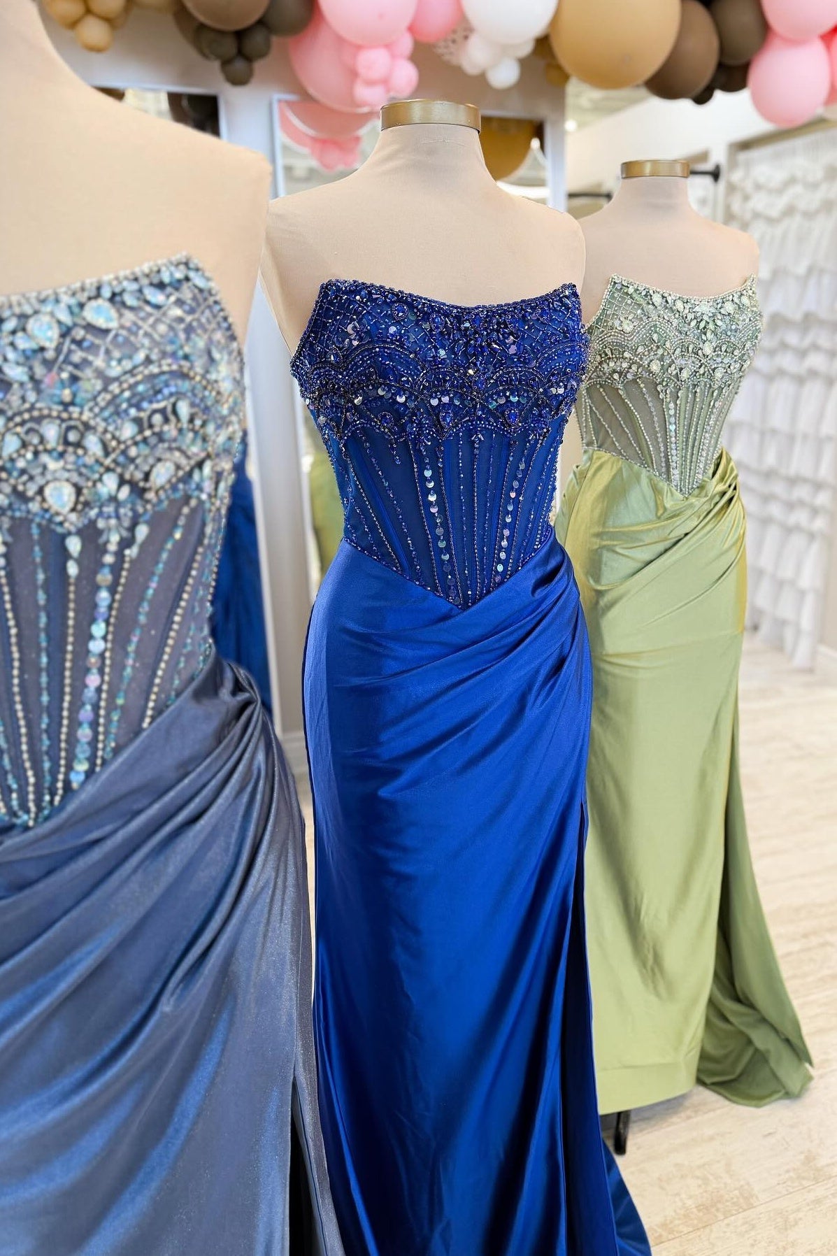 Luxurious Mermaid Strapless Dark Blue Corset Prom Dress with Beading - View 4 | FashionDia