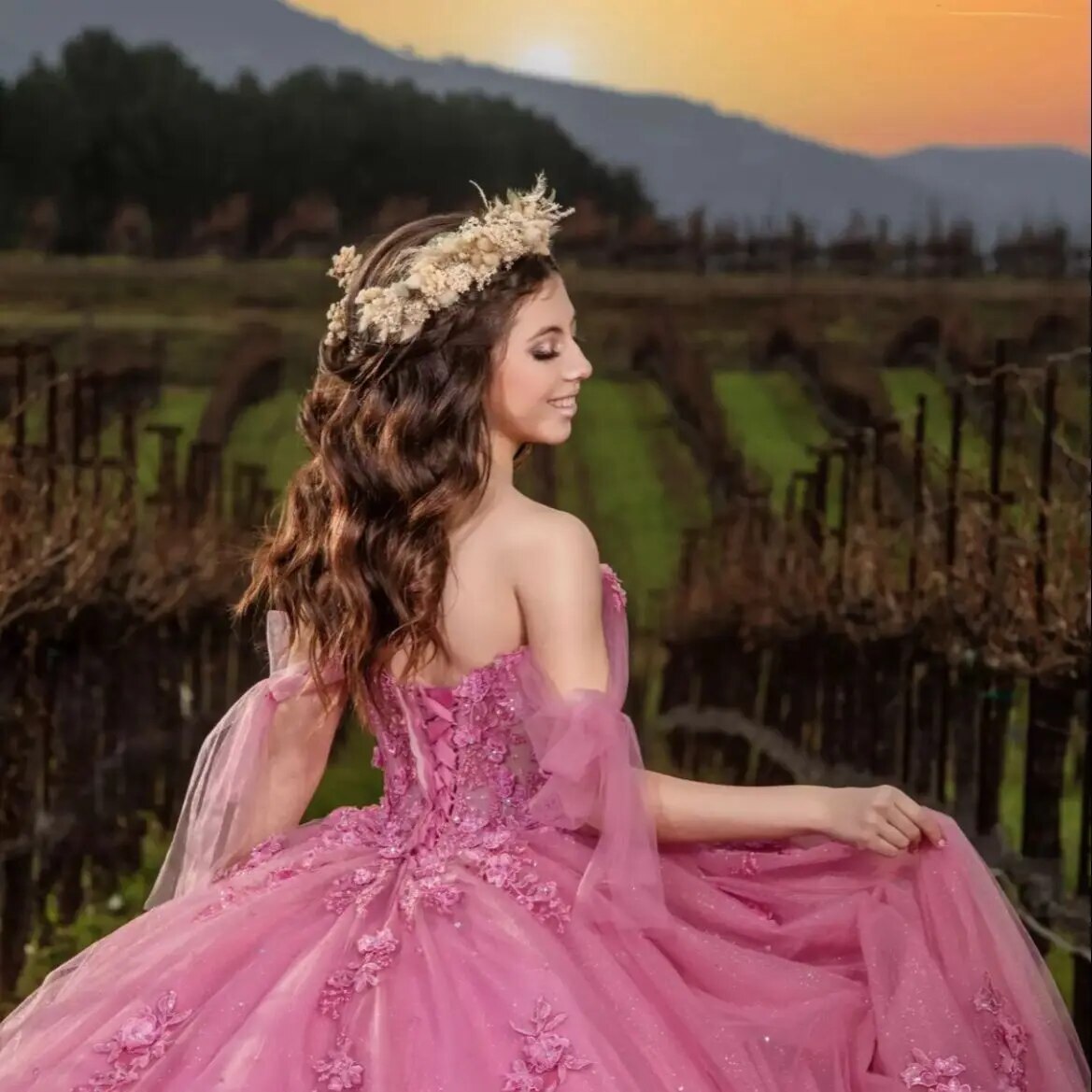 Luxury Ball Gown Off Shoulder 3D Flowers Lace Appliques Quinceanera Dress For Sweet 16