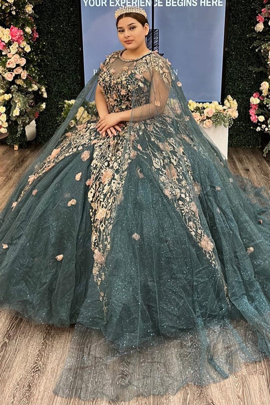 Luxury & Gorgeous Ball Gown Round Neck Sleeveless Floral Lace Appliques Tulle Evening Party Dress Quinceanera Dress For Sweet 16