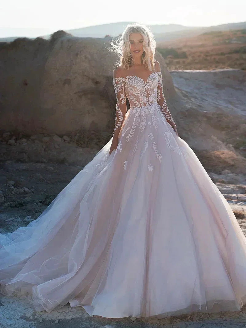 Luxury Lace Long Sleeves Wedding Dresses Sexy Backless Vestidos De Novia Appliques Vestido De Noiva by payinti