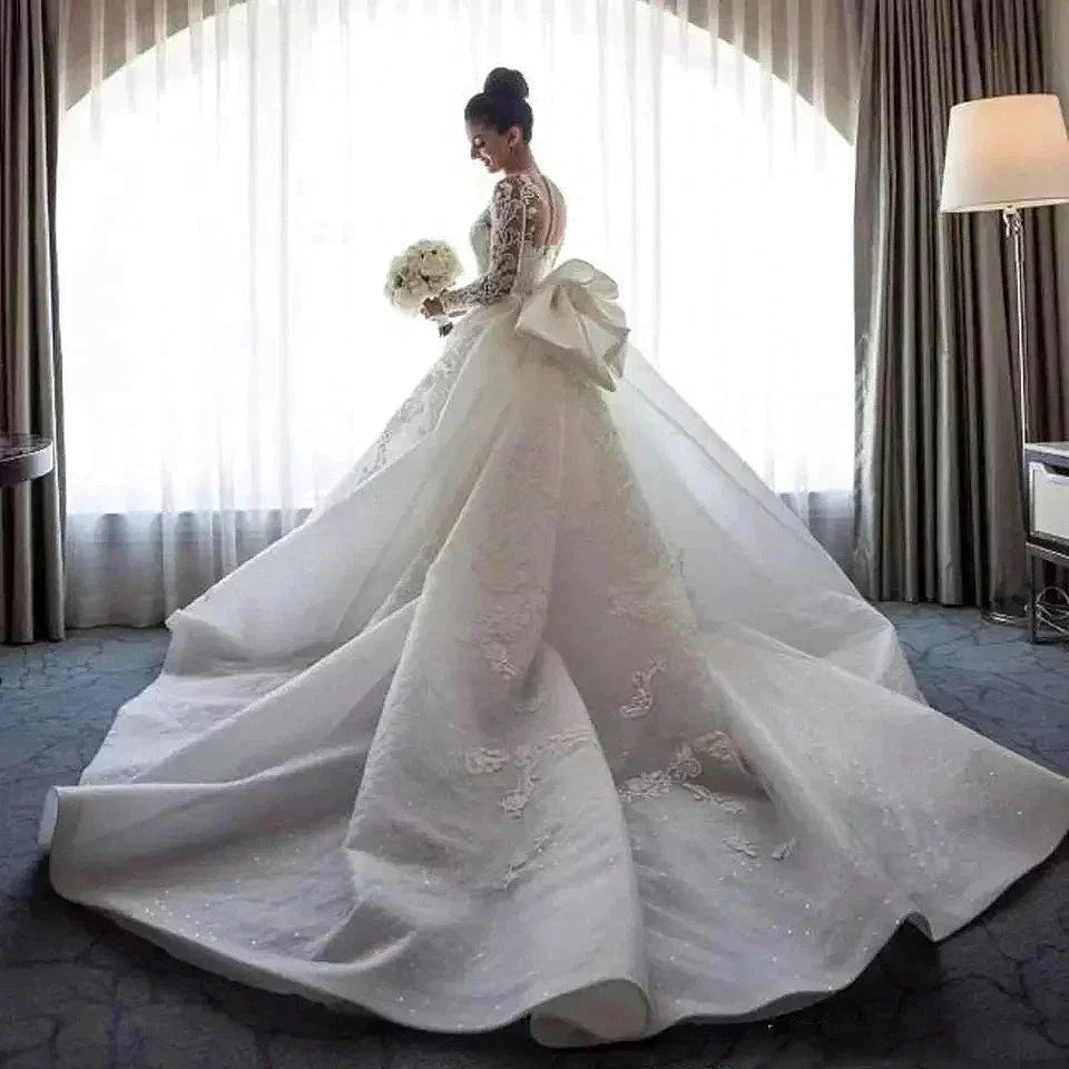 Luxury Women's Lace Wedding Dresses Detachable 2-Piece Set Gorgeous Decal Mermaid Long Sleeve Princess Formal Beach Bride Gowns (ZD13318) - View 2 | VelvetHem