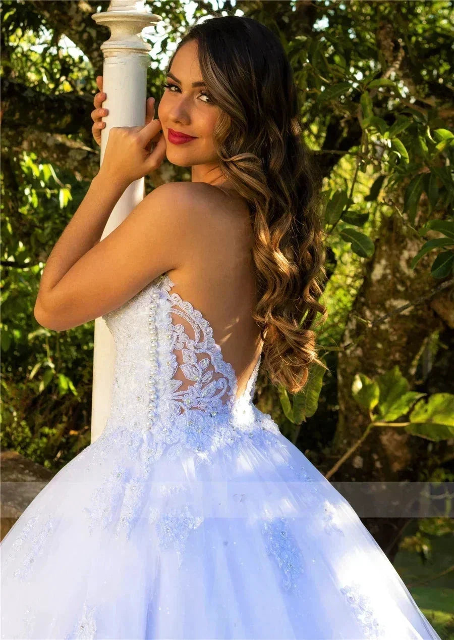 Luxury white bridal gown Sweetheart Applique backless Pearl Crystal tulle plus Saudi Arabian wedding dress trouw jurken dames (ZD14216)