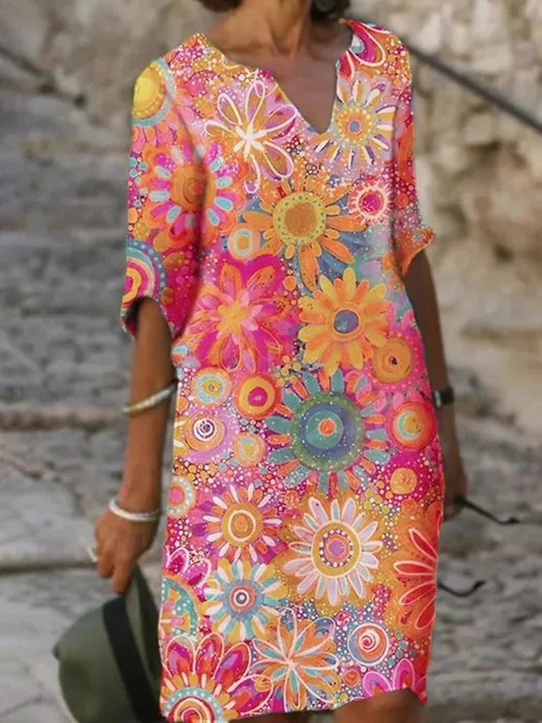 Leila Chic Floral Print V Neck Dress Evening Wear Edit