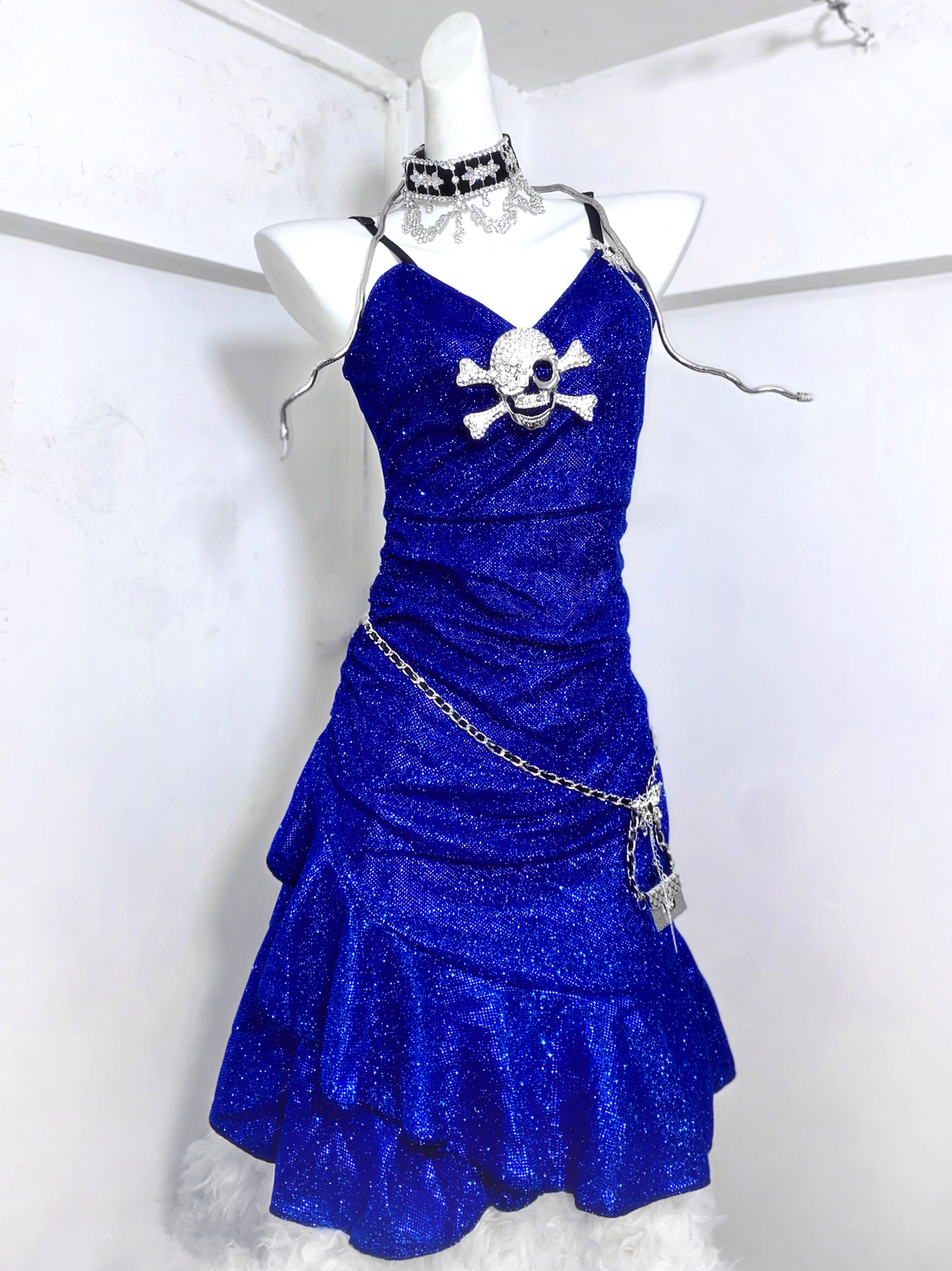 Charming Royal Blue Spaghetti Straps Ruffles Short Birthday Dress Homecoming Dress - View 2 | FashionDia