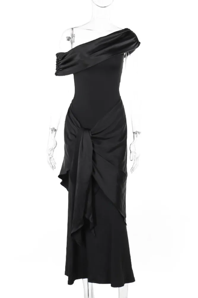 Fashion Black Off-the-Shoulder Prom Dress Sexy Party Evening Gown - View 3 | FashionDia