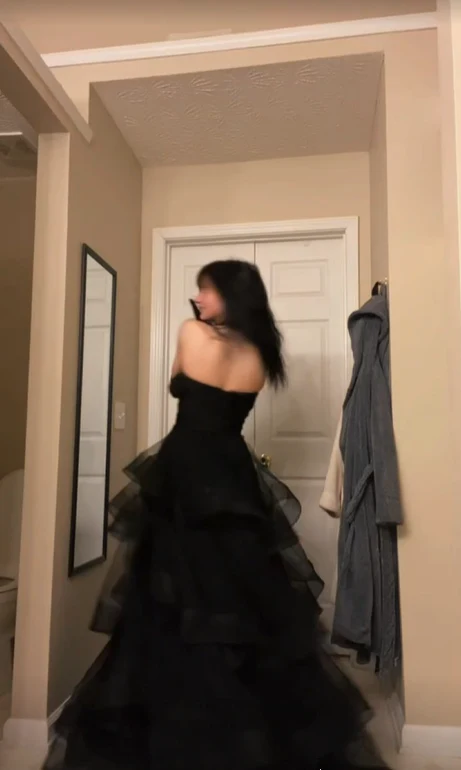 Black Rufflue Prom Dress Long Prom Dress Sweetheart Eveninng Dress - View 4 | FashionDia