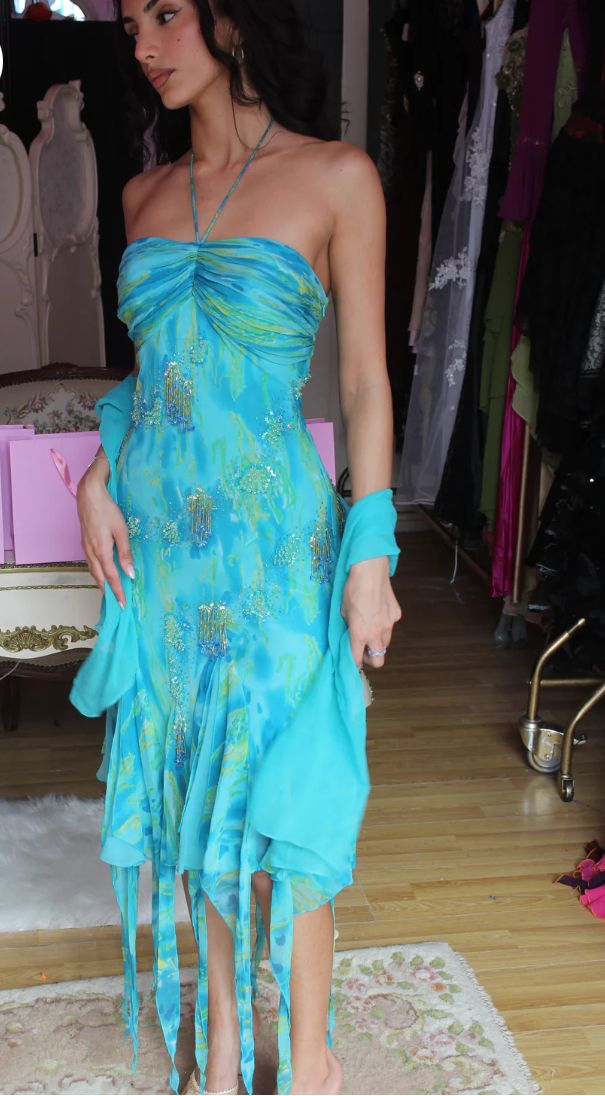 Classy Chiffon Beaded Evening Dress,Halter Prom Dress Party Gown