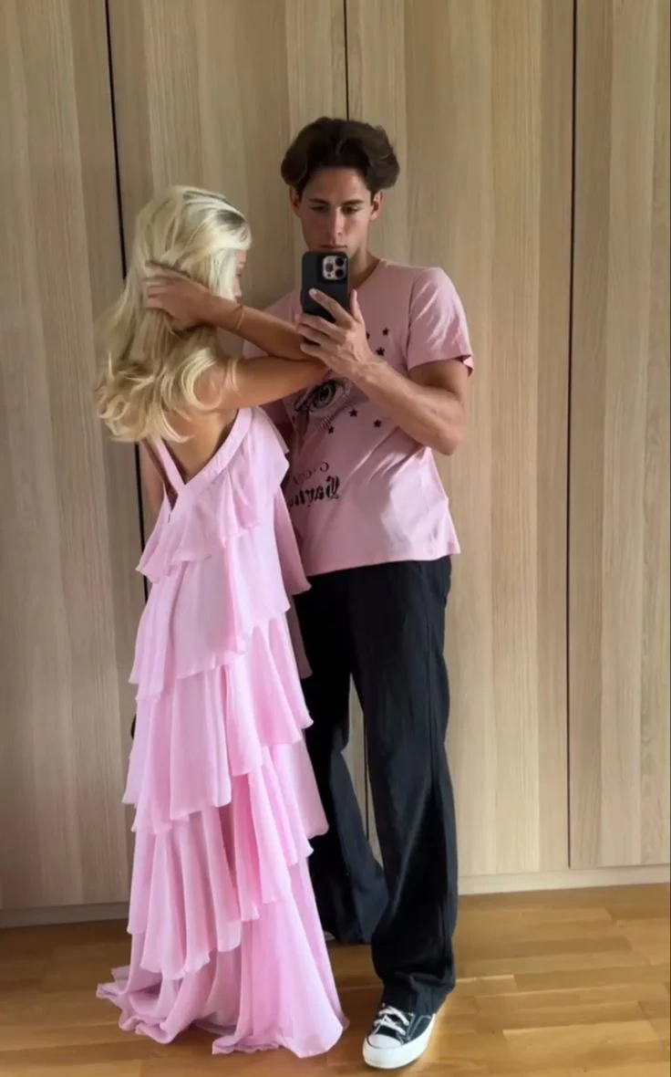 Women's Pink A-Line Tiered Prom Dress,Pink Backless Evening Dress - View 2 | FashionDia