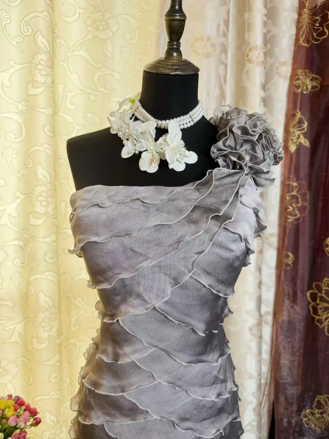 Vintage One-Shoulder Gray Chiffon Sheath Cocktail Dress Formal Graduation Homecoming Dress - View 6 | FashionDia