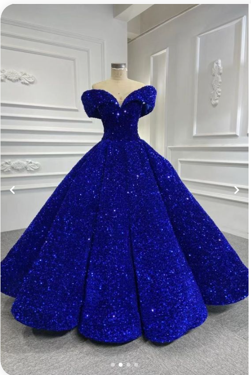 Royal blue sequin prom ball gown sweet 16 dress Off-the-Shoulder princess Quince dress - View 2 | FashionDia