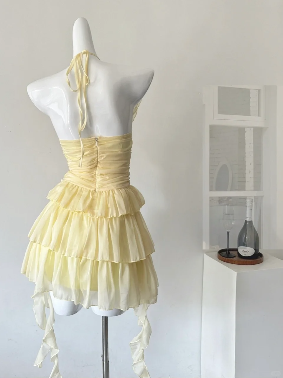Cute Yellow Halter Chiffon Holiday Dress Mini Party Dress - View 4 | FashionDia