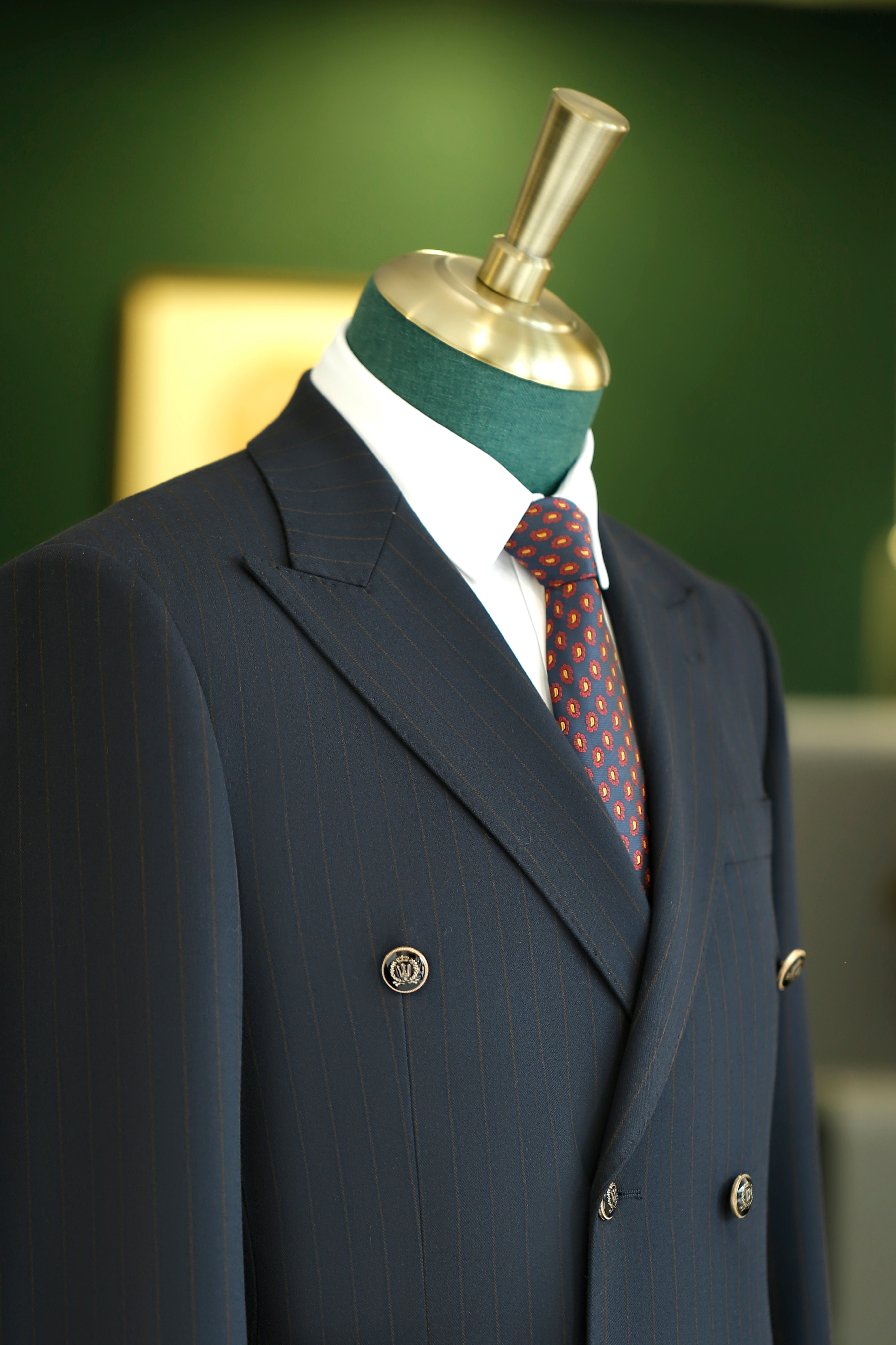 Navy Pinstripe Double Breasted Wool Suit For Groom And Business (ZD17092)