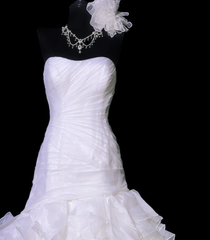 Charming White Strapless Tulle Pleated Mermaid Wedding Dress Long Bridal Dress - View 4 | FashionDia