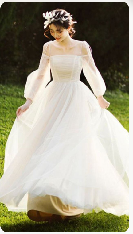 Champagne tulle long prom dress, champagne tulle evening dress - View 3 | FashionDia