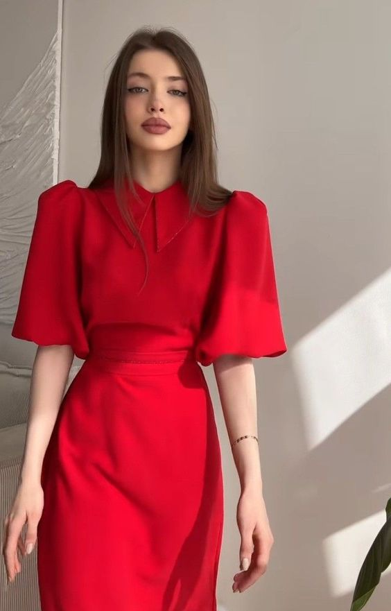Classy Red Short Sleeves Party Dress,Red Casual Dress