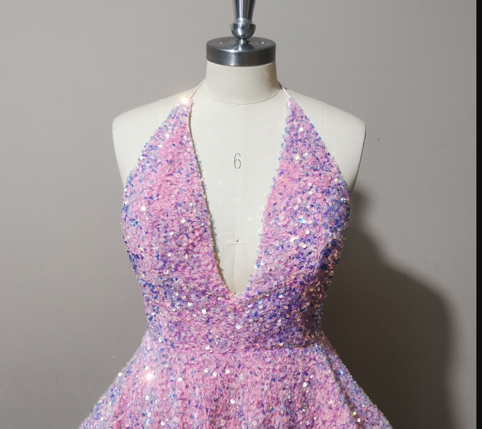 Halter Neckline Short Homecoming Dress Sequins Party Dress New Arrival Party Dress - View 6 | FashionDia
