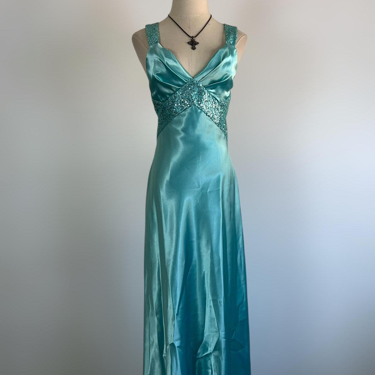 Gorgeous Blue Satin Sequins Backless Party Prom Dress,Formal Evening Dress