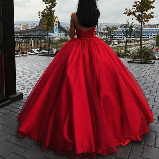 Sweetheart Lace-up Ball Gown Floor-length Red Long Big Prom Dress - View 2 | VelvetHem