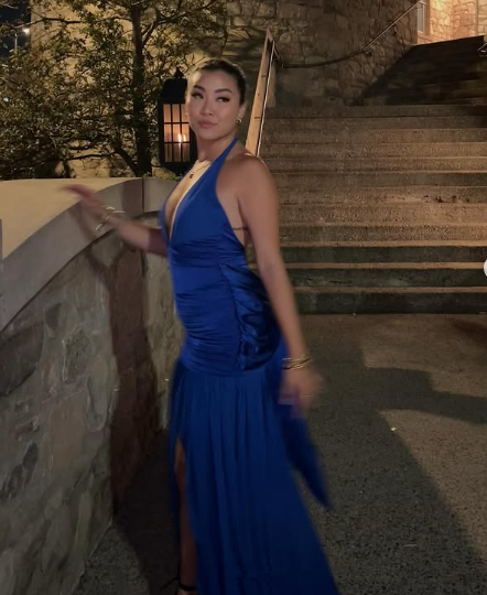 Sexy Royal Blue Halter Slit Satin Prom Dress Party Gown - View 2 | FashionDia