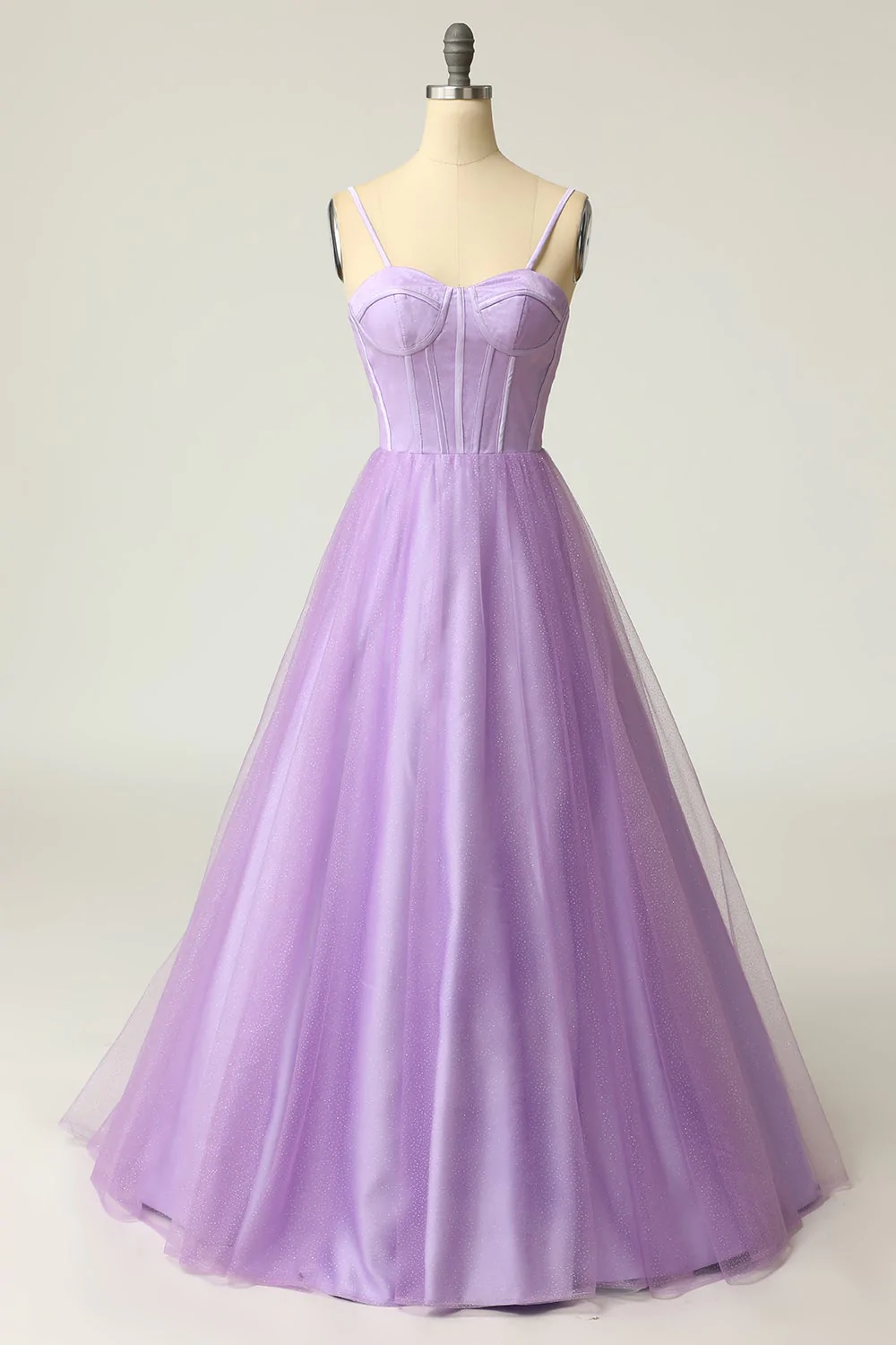 A-Line Spaghetti Straps Light Purple Long Prom Dress - FashionDia