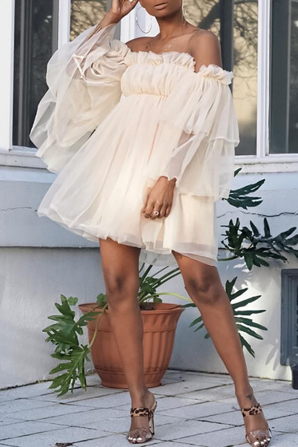 Temperament Solid Color Mesh Off Shoulder Mini Dress - Fashionpara