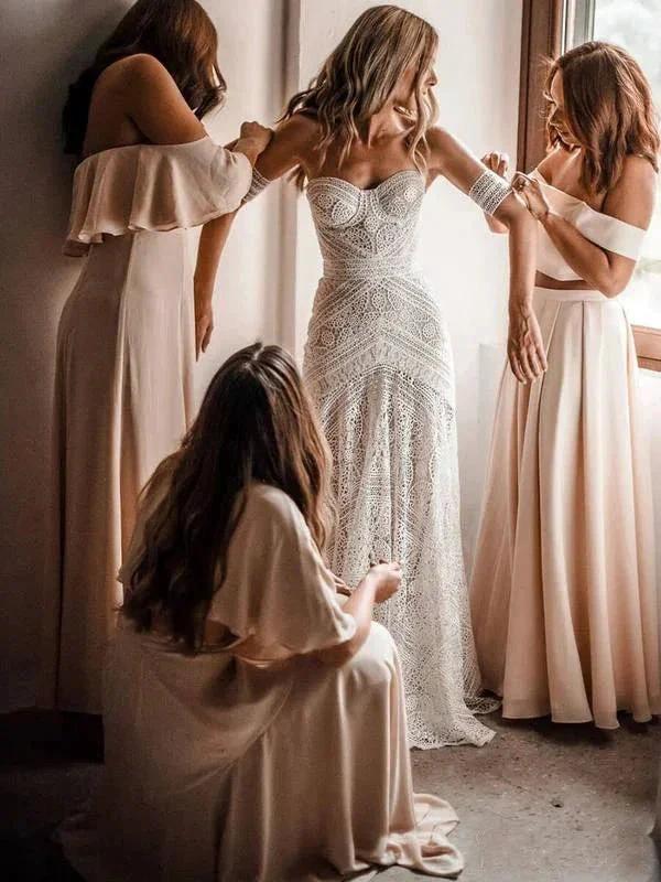 Sweetheart Neck Lace Beach Ivory Rustic Boho Wedding Dresses (ZD13997)