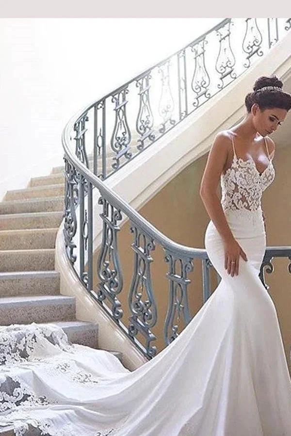 Glamorous Spaghetti-Straps Lace Wedding Dress Mermaid Bridal Gowns (ZD14008) - View 2 | VelvetHem