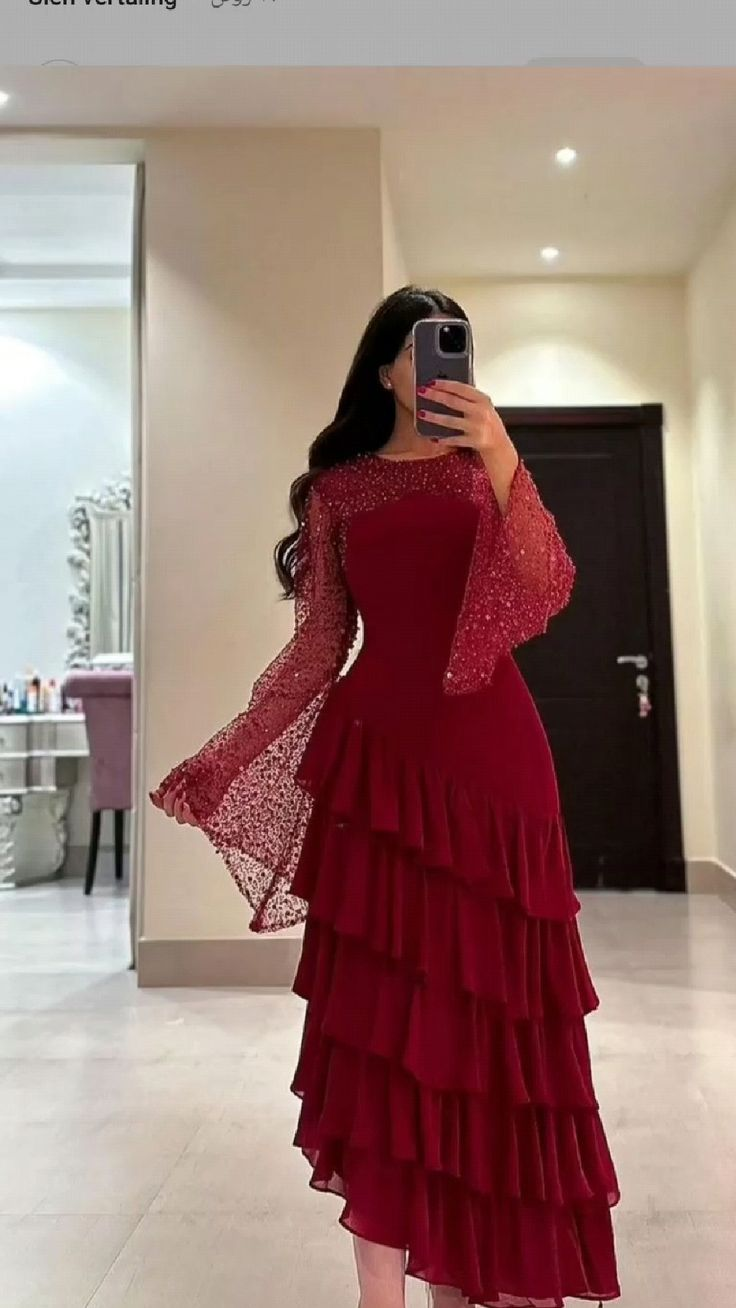 Beautiful Sequins Chiffon Prom Dress Layered Long Party Gown - FashionDia