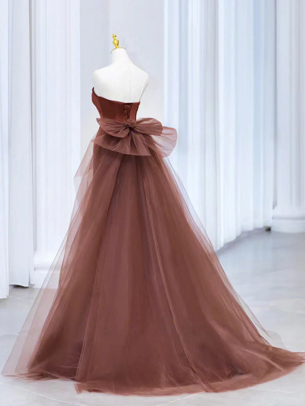 Mermaid Tulle Satin Long Prom Dress Mermaid Evening Dress Y4348 - View 3 | VelvetHem