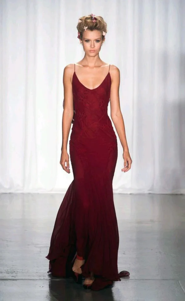 Vintage Burgundy Mermaid Evening Dress Long Prom Dress - FashionDia