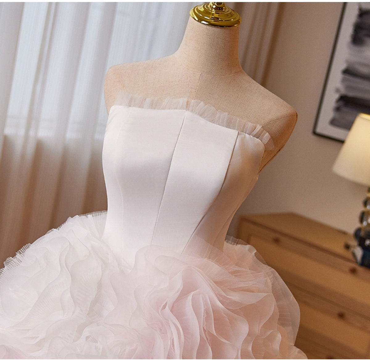 Gorgeous Tulle Rose Flower Strapless Quinceanera Dress Sweet 16 Ball Gown - View 4 | FashionDia