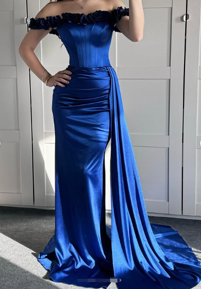 Blue Off The Shoulder Mermaid Evening Dress Formal Prom Dress Y7842 - View 2 | VelvetHem