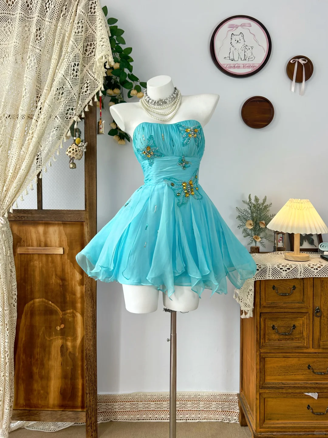 Pretty Blue Strapless Chiffon Beaded A Line Short Birthday Outfits Homecoming Dress
