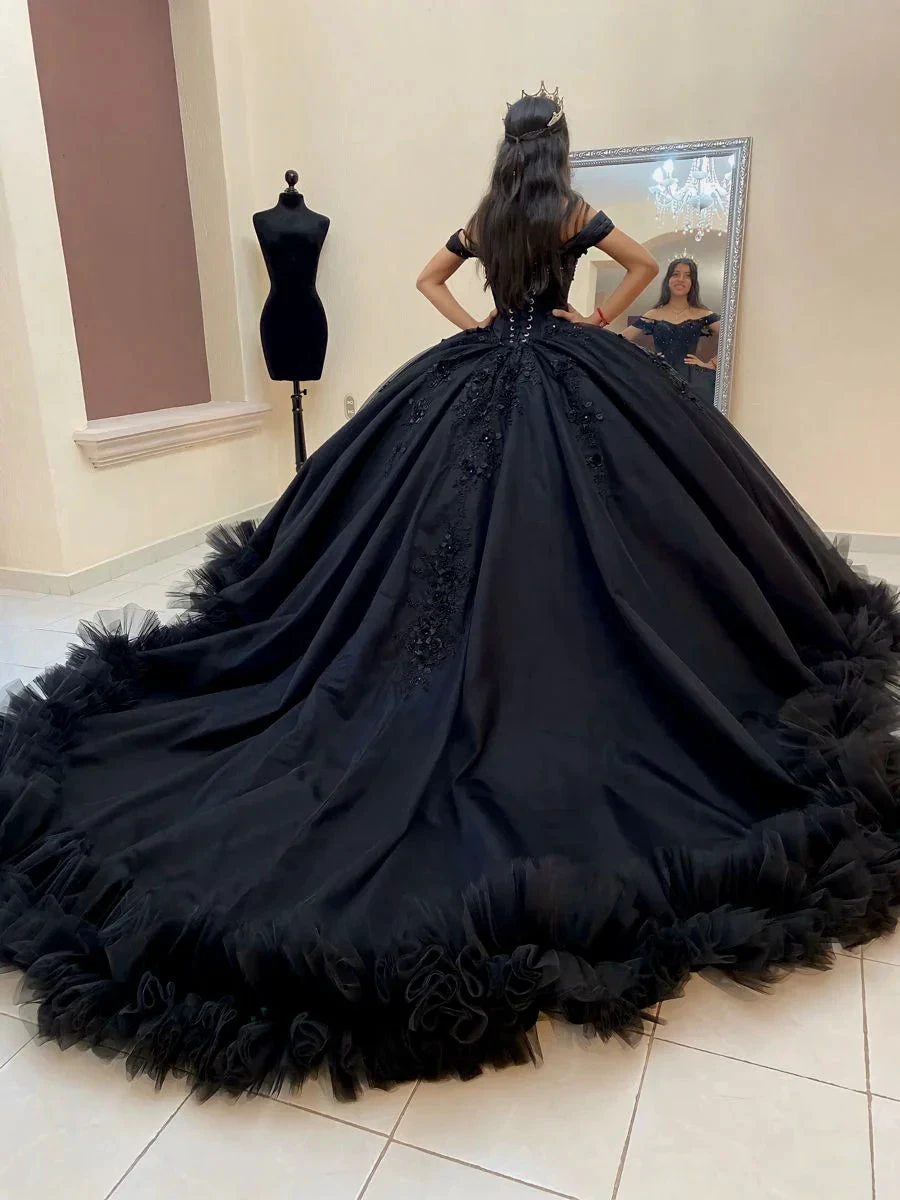 Ball Gown Black Quinceanera Dress Off the Shoulder Wedding Dress Gothic,Y2414 (ZD13631) - View 2 | VelvetHem