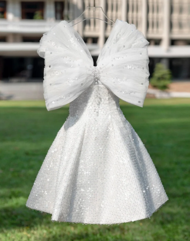Classy White Tulle Sequin A-Line Birthday Outfits Formal Homecoming Dress - FashionDia