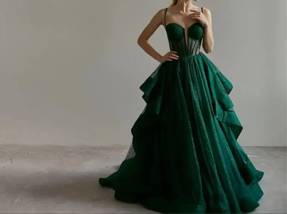 Sparkly Evening Dress Green Corset A-line Evening Gown Y6339 - View 4 | VelvetHem