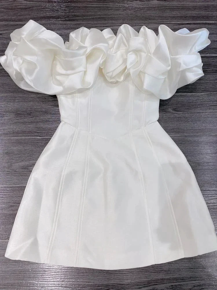 White Ruffled Neckline Homecoming Dress White Party Dress Y2358 by simplepromdress