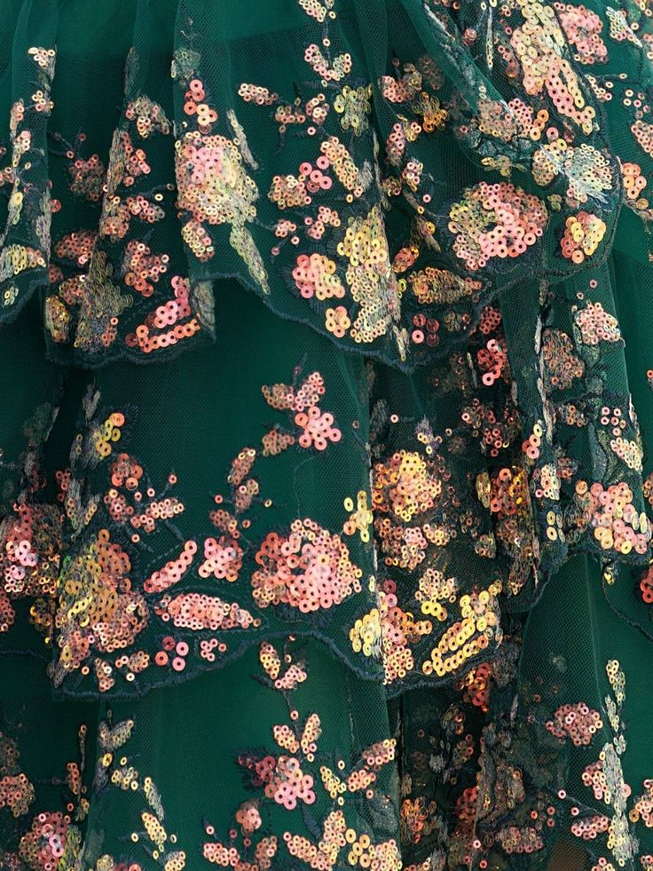 Unique Green A-Line Sweetheart Tulle Sequin Tiered Short Homecoming Dress Cocktail Dress - View 3 | FashionDia