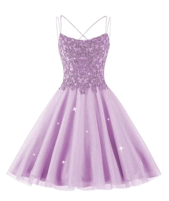 Sparkly Tulle Homecoming Dress Short for Teens Lace Beaded Cocktail Dress for Juniors Y2424 by simplepromdress