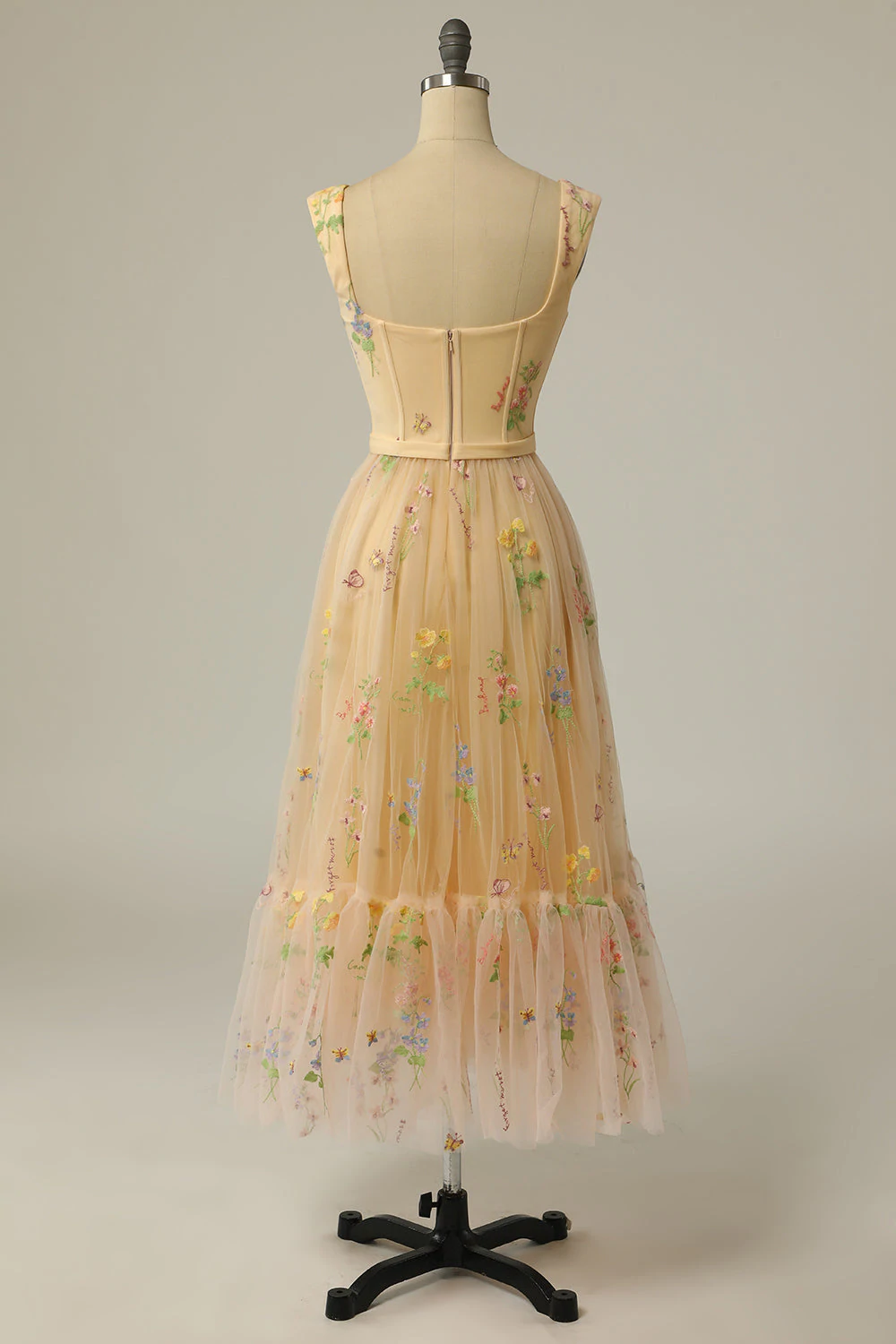 A-Line Sweetheart Champagne Long Prom Dress with Embroidery - View 5 | FashionDia